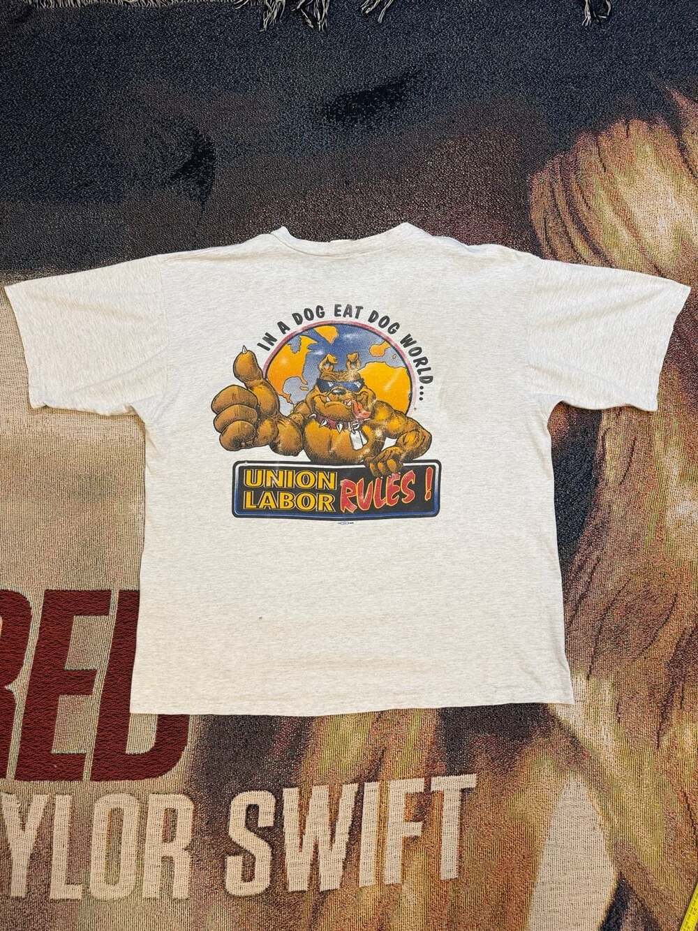Vintage 90s Union Labor Rules Bulldog Graphic Pocket T-Shirt
